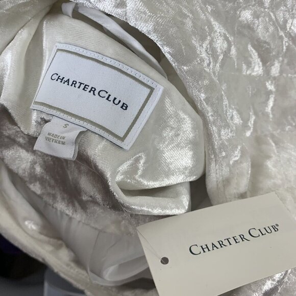 Charter Club Vest Size Small White Velvet Gold Snap Front Pockets NEW - Picture 3 of 5